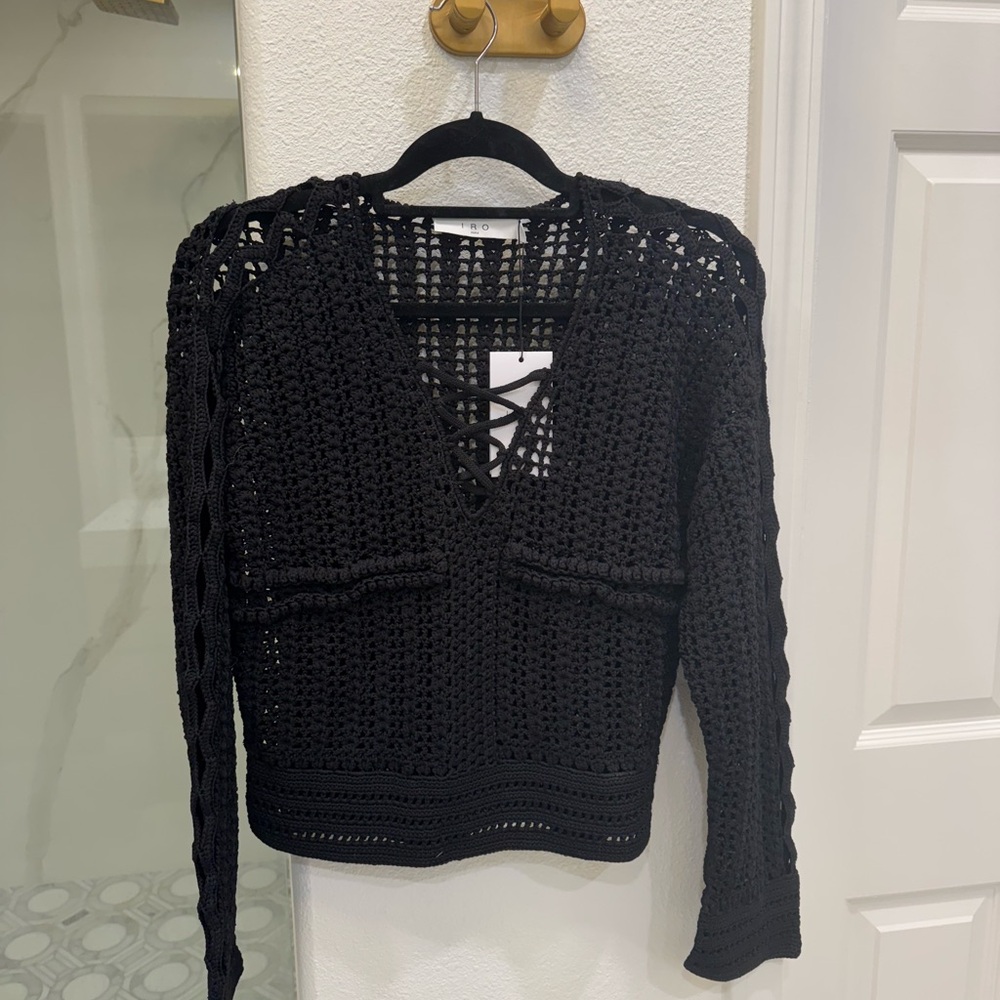 NWT IRO Kettie Black Crochet Sweater